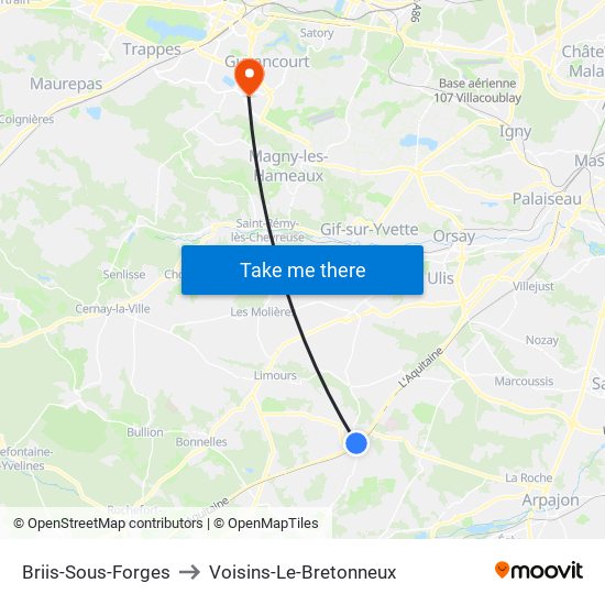 Briis-Sous-Forges to Voisins-Le-Bretonneux map