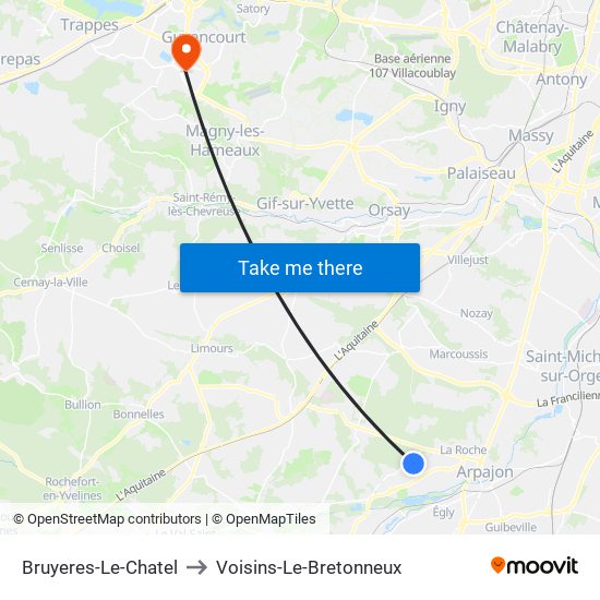 Bruyeres-Le-Chatel to Voisins-Le-Bretonneux map