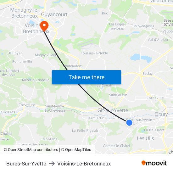 Bures-Sur-Yvette to Voisins-Le-Bretonneux map