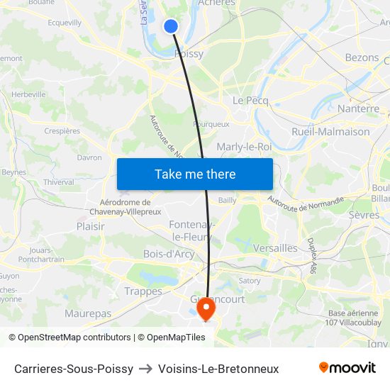 Carrieres-Sous-Poissy to Voisins-Le-Bretonneux map