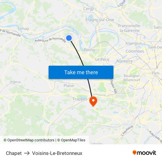 Chapet to Voisins-Le-Bretonneux map