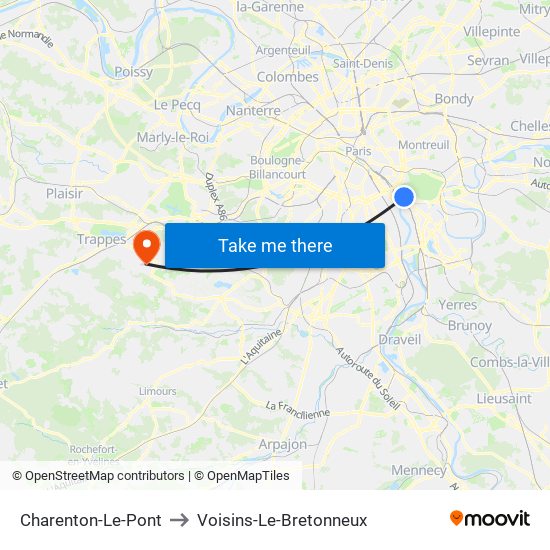 Charenton-Le-Pont to Voisins-Le-Bretonneux map