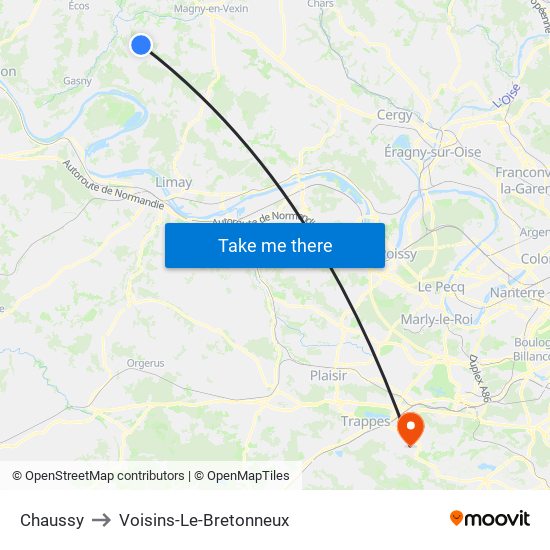 Chaussy to Voisins-Le-Bretonneux map