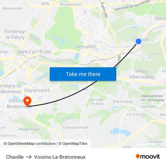 Chaville to Voisins-Le-Bretonneux map