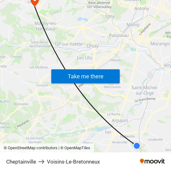 Cheptainville to Voisins-Le-Bretonneux map