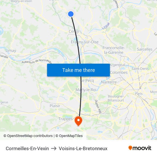 Cormeilles-En-Vexin to Voisins-Le-Bretonneux map