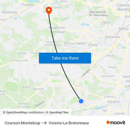 Courson-Monteloup to Voisins-Le-Bretonneux map