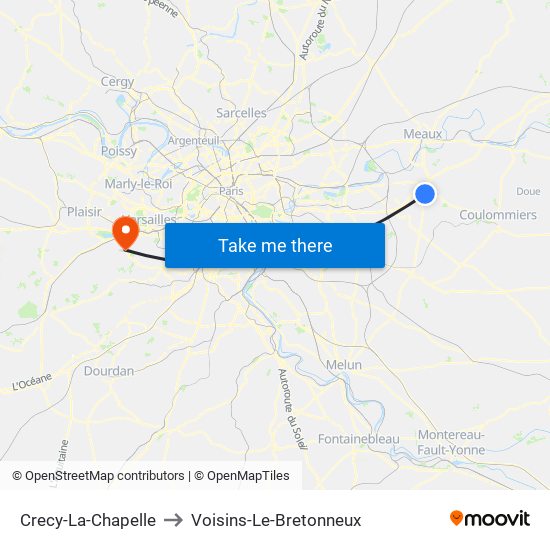 Crecy-La-Chapelle to Voisins-Le-Bretonneux map