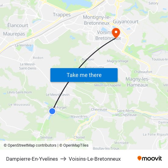 Dampierre-En-Yvelines to Voisins-Le-Bretonneux map