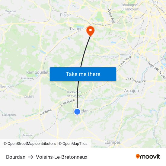 Dourdan to Voisins-Le-Bretonneux map