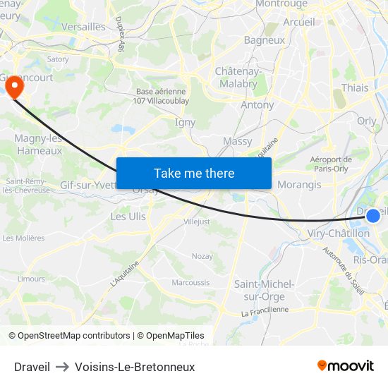 Draveil to Voisins-Le-Bretonneux map