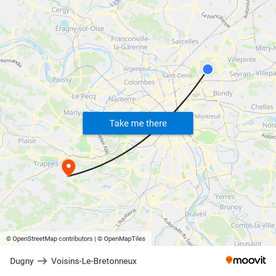 Dugny to Voisins-Le-Bretonneux map