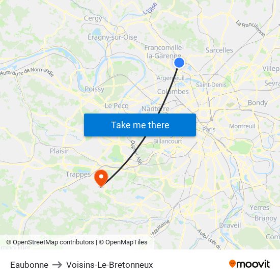 Eaubonne to Voisins-Le-Bretonneux map