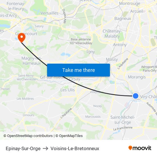 Epinay-Sur-Orge to Voisins-Le-Bretonneux map