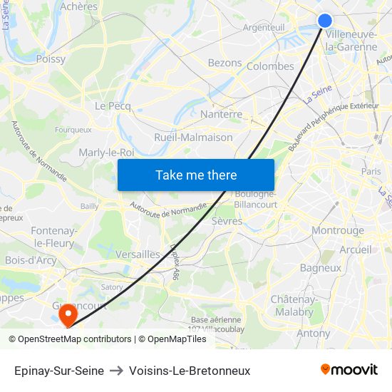 Epinay-Sur-Seine to Voisins-Le-Bretonneux map