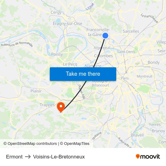 Ermont to Voisins-Le-Bretonneux map