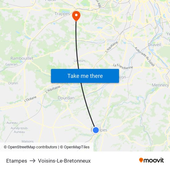 Etampes to Voisins-Le-Bretonneux map