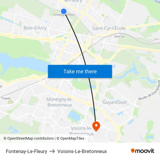Fontenay-Le-Fleury to Voisins-Le-Bretonneux map