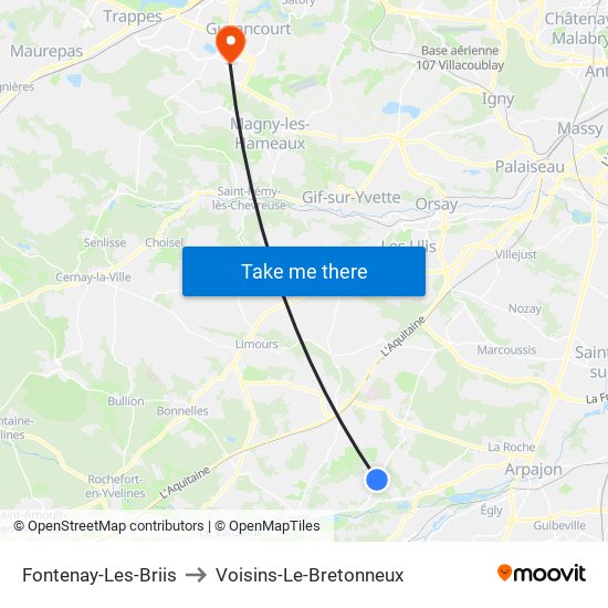 Fontenay-Les-Briis to Voisins-Le-Bretonneux map