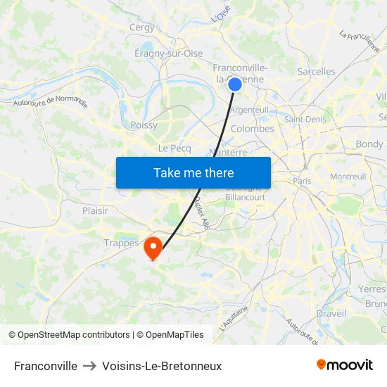 Franconville to Voisins-Le-Bretonneux map