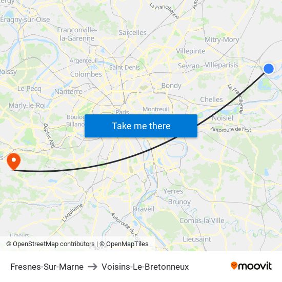 Fresnes-Sur-Marne to Voisins-Le-Bretonneux map