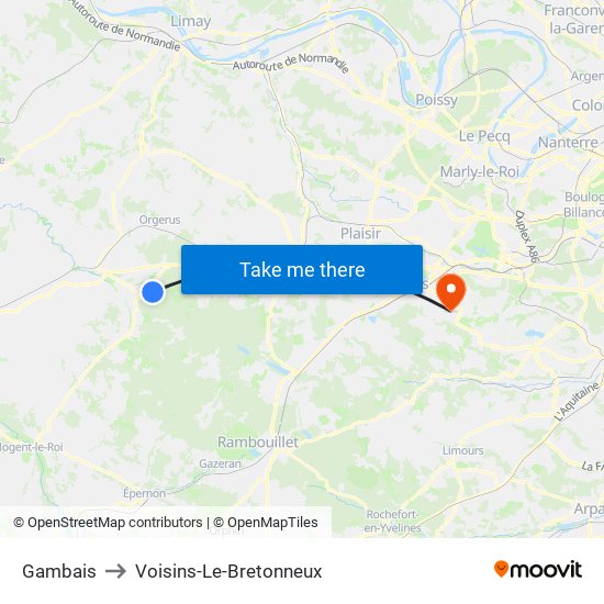 Gambais to Voisins-Le-Bretonneux map