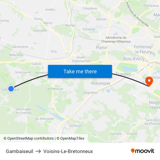 Gambaiseuil to Voisins-Le-Bretonneux map