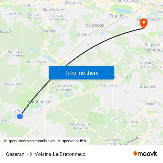 Gazeran to Voisins-Le-Bretonneux map