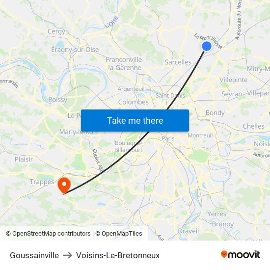 Goussainville to Voisins-Le-Bretonneux map