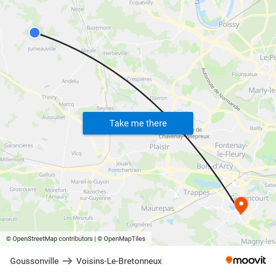 Goussonville to Voisins-Le-Bretonneux map