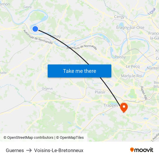 Guernes to Voisins-Le-Bretonneux map