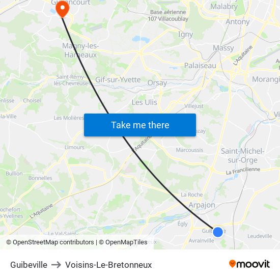 Guibeville to Voisins-Le-Bretonneux map