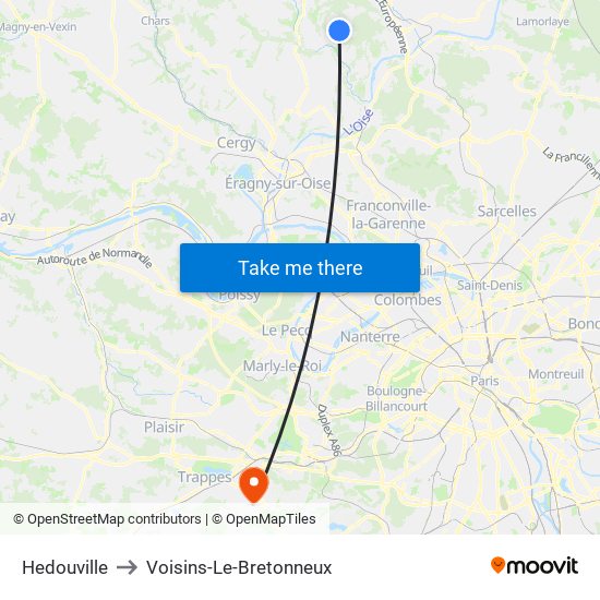 Hedouville to Voisins-Le-Bretonneux map