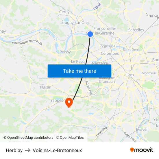 Herblay to Voisins-Le-Bretonneux map