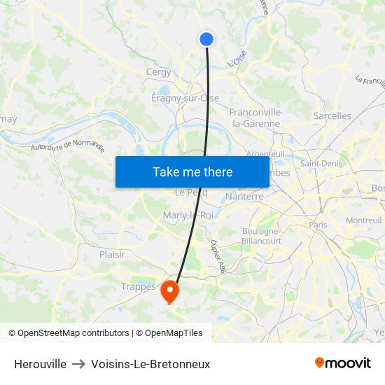 Herouville to Voisins-Le-Bretonneux map