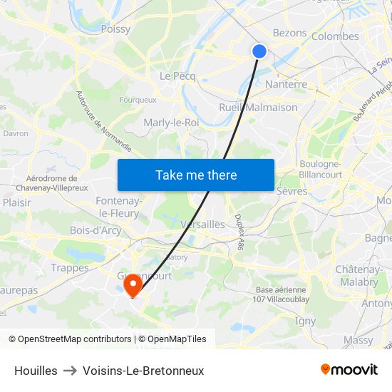 Houilles to Voisins-Le-Bretonneux map