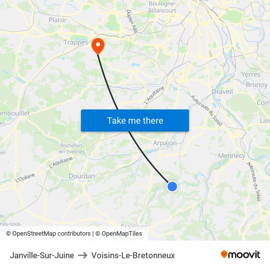 Janville-Sur-Juine to Voisins-Le-Bretonneux map
