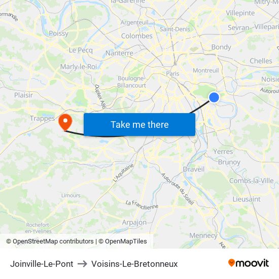 Joinville-Le-Pont to Voisins-Le-Bretonneux map