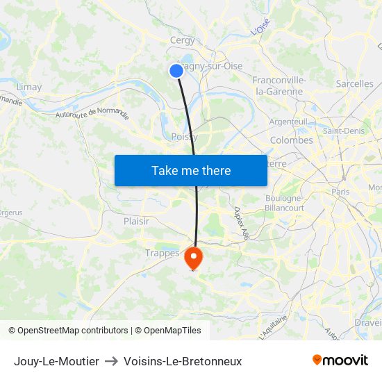 Jouy-Le-Moutier to Voisins-Le-Bretonneux map