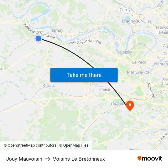 Jouy-Mauvoisin to Voisins-Le-Bretonneux map