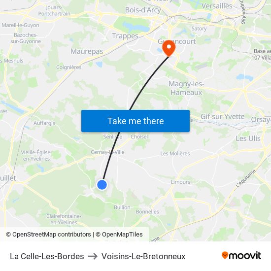 La Celle-Les-Bordes to Voisins-Le-Bretonneux map
