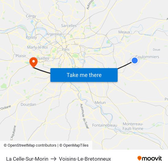 La Celle-Sur-Morin to Voisins-Le-Bretonneux map