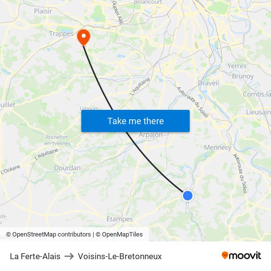 La Ferte-Alais to Voisins-Le-Bretonneux map