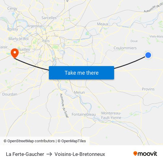 La Ferte-Gaucher to Voisins-Le-Bretonneux map