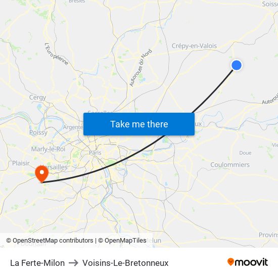 La Ferte-Milon to Voisins-Le-Bretonneux map