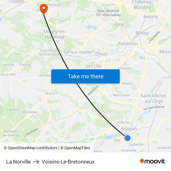 La Norville to Voisins-Le-Bretonneux map