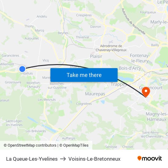 La Queue-Les-Yvelines to Voisins-Le-Bretonneux map