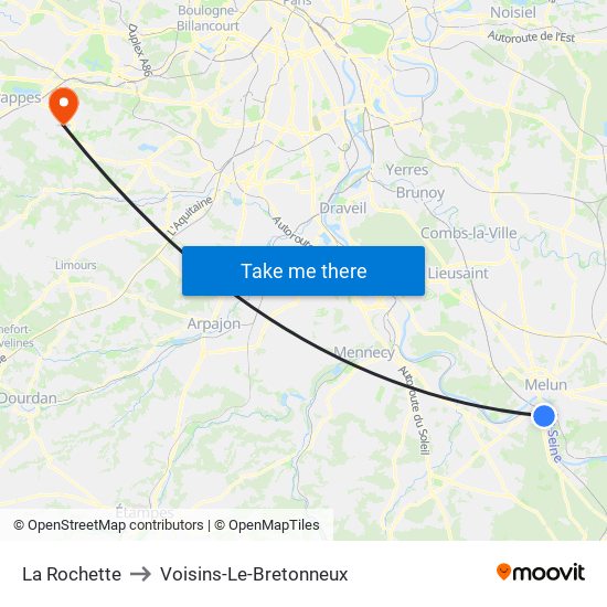 La Rochette to Voisins-Le-Bretonneux map