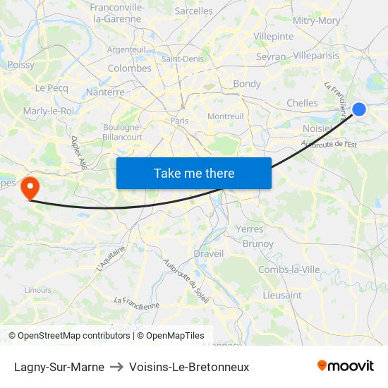 Lagny-Sur-Marne to Voisins-Le-Bretonneux map
