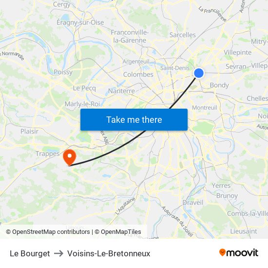 Le Bourget to Voisins-Le-Bretonneux map